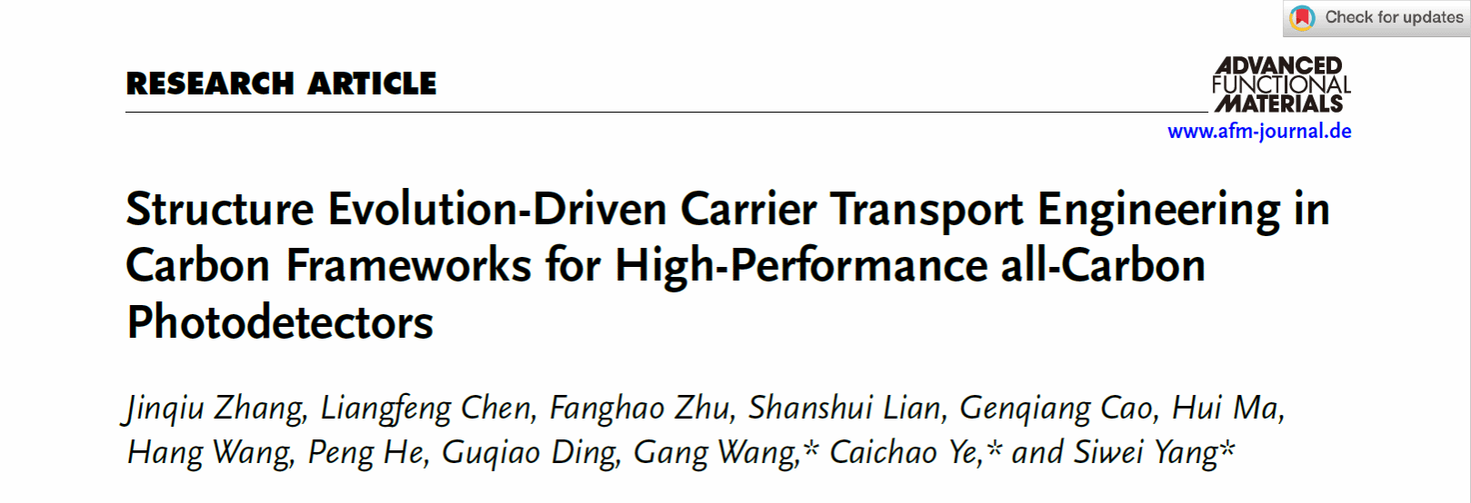 碳框架材料新突破丨物理科学女同av
王刚教授科研团队在碳基光电探测器领域取得重要进展